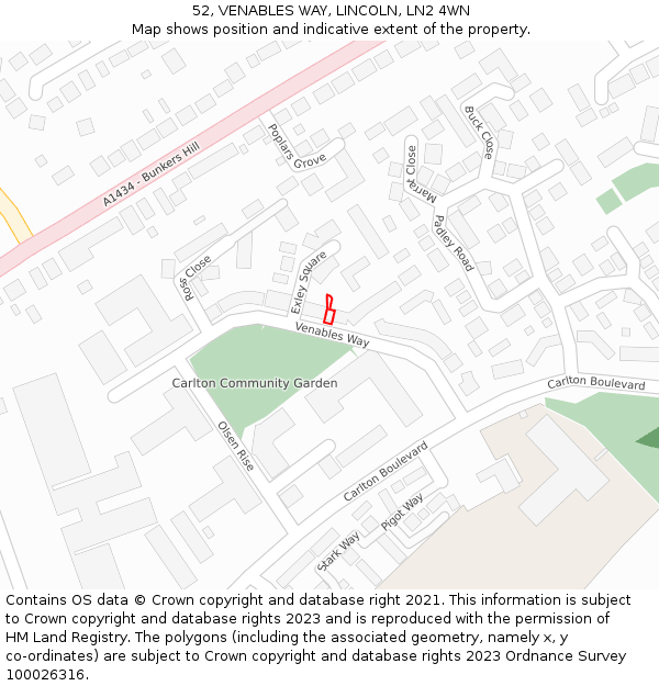 52, VENABLES WAY, LINCOLN, LN2 4WN: Location map and indicative extent of plot