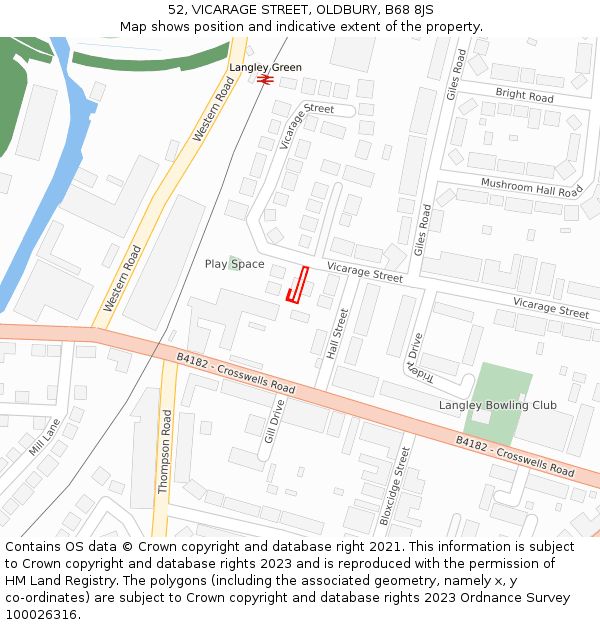 52, VICARAGE STREET, OLDBURY, B68 8JS: Location map and indicative extent of plot