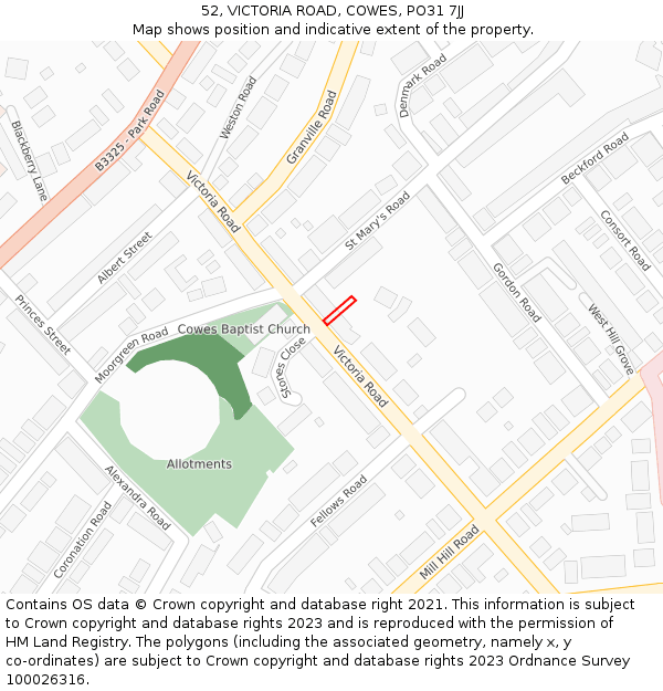 52, VICTORIA ROAD, COWES, PO31 7JJ: Location map and indicative extent of plot