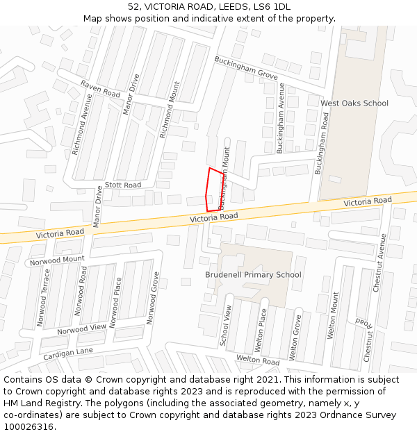 52, VICTORIA ROAD, LEEDS, LS6 1DL: Location map and indicative extent of plot