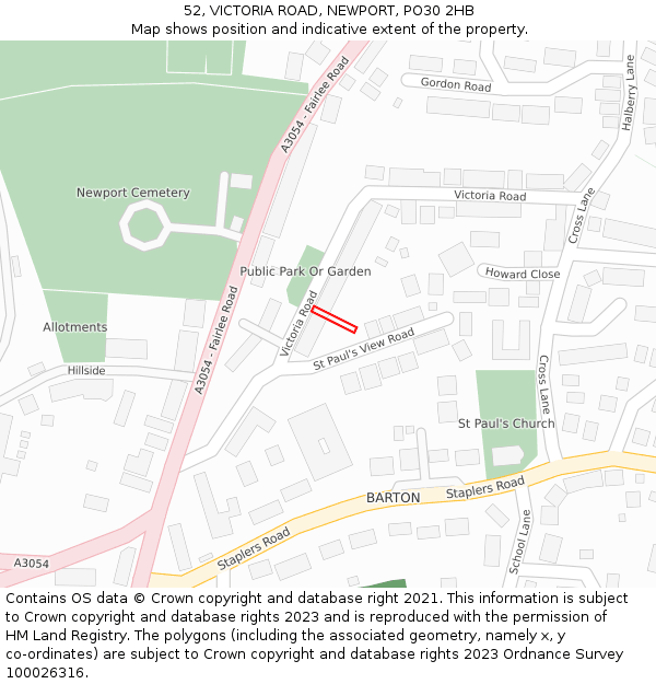 52, VICTORIA ROAD, NEWPORT, PO30 2HB: Location map and indicative extent of plot