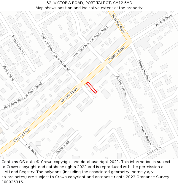52, VICTORIA ROAD, PORT TALBOT, SA12 6AD: Location map and indicative extent of plot