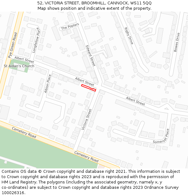52, VICTORIA STREET, BROOMHILL, CANNOCK, WS11 5QQ: Location map and indicative extent of plot