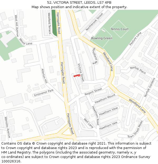 52, VICTORIA STREET, LEEDS, LS7 4PB: Location map and indicative extent of plot