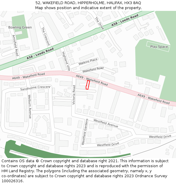 52, WAKEFIELD ROAD, HIPPERHOLME, HALIFAX, HX3 8AQ: Location map and indicative extent of plot