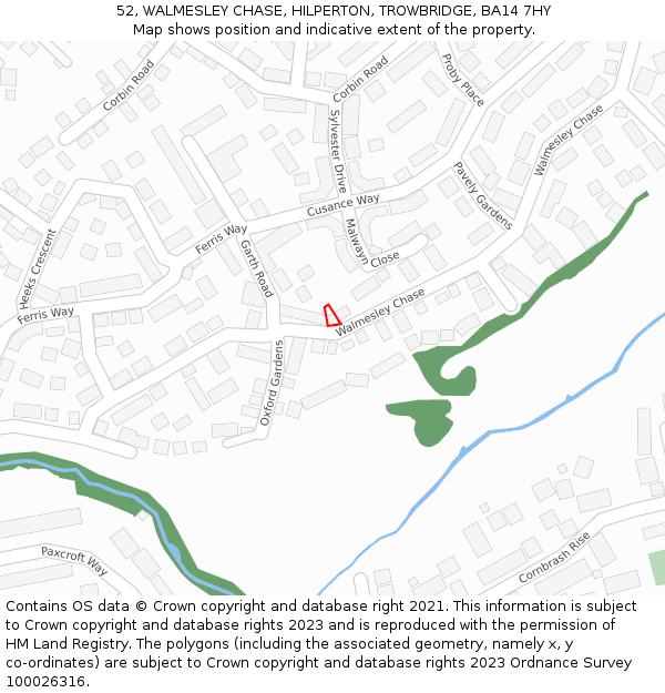 52, WALMESLEY CHASE, HILPERTON, TROWBRIDGE, BA14 7HY: Location map and indicative extent of plot