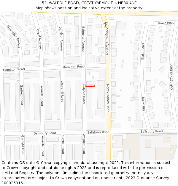 52, WALPOLE ROAD, GREAT YARMOUTH, NR30 4NF: Location map and indicative extent of plot