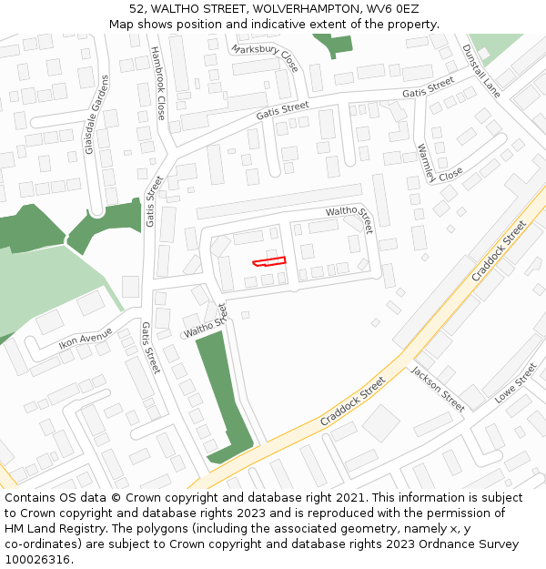 52, WALTHO STREET, WOLVERHAMPTON, WV6 0EZ: Location map and indicative extent of plot