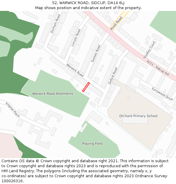 52, WARWICK ROAD, SIDCUP, DA14 6LJ: Location map and indicative extent of plot