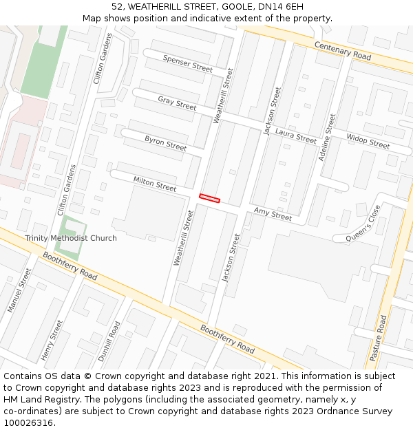 52, WEATHERILL STREET, GOOLE, DN14 6EH: Location map and indicative extent of plot
