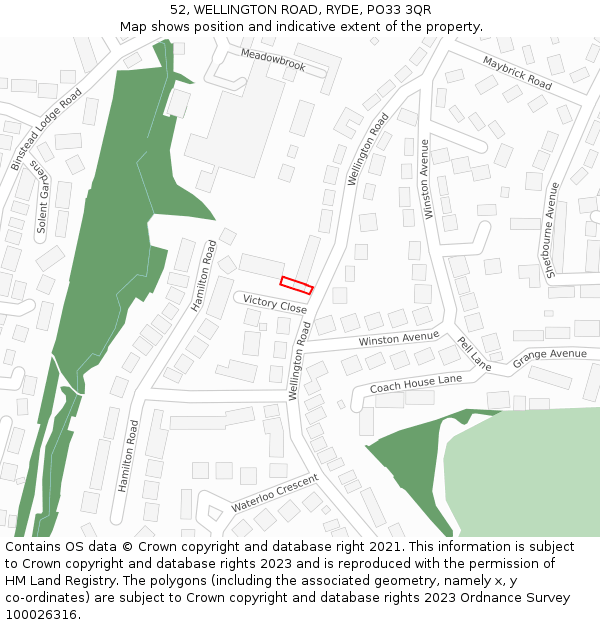 52, WELLINGTON ROAD, RYDE, PO33 3QR: Location map and indicative extent of plot
