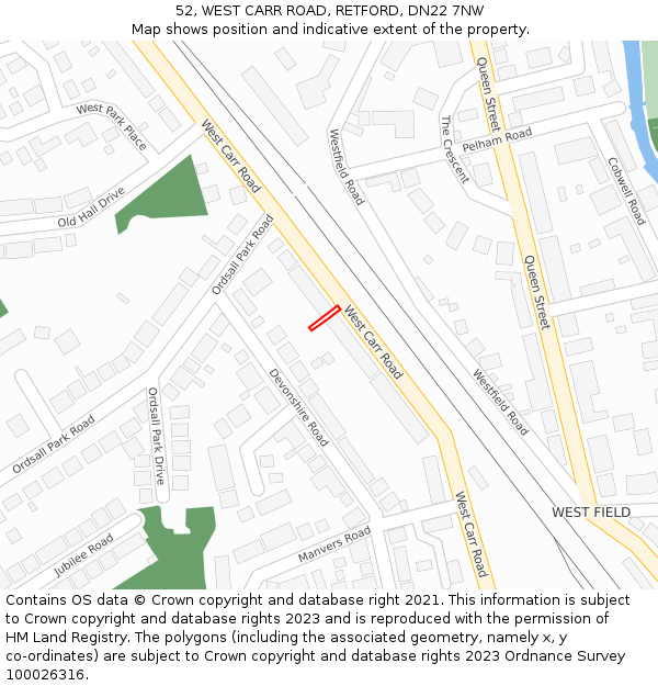 52, WEST CARR ROAD, RETFORD, DN22 7NW: Location map and indicative extent of plot