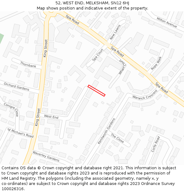 52, WEST END, MELKSHAM, SN12 6HJ: Location map and indicative extent of plot