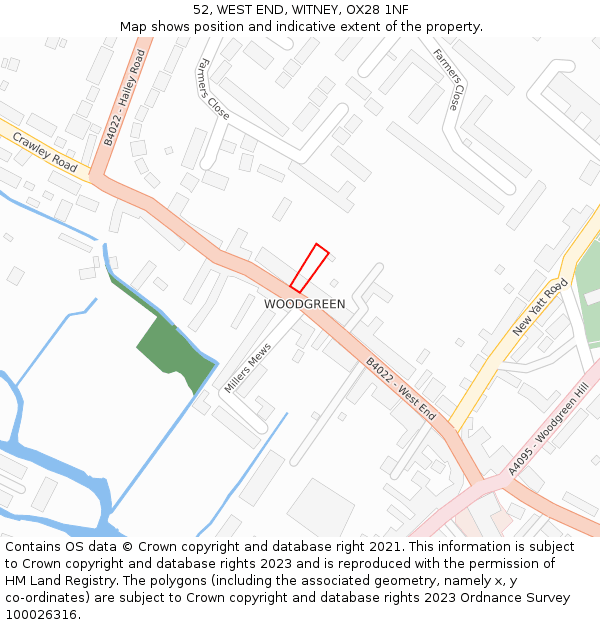 52, WEST END, WITNEY, OX28 1NF: Location map and indicative extent of plot