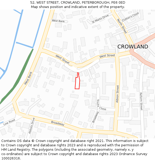 52, WEST STREET, CROWLAND, PETERBOROUGH, PE6 0ED: Location map and indicative extent of plot