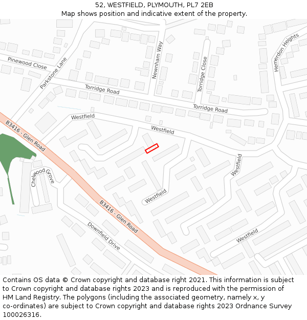 52, WESTFIELD, PLYMOUTH, PL7 2EB: Location map and indicative extent of plot