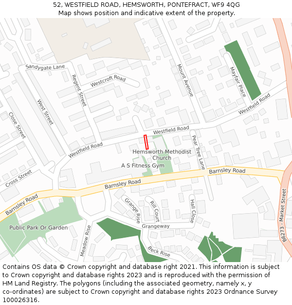 52, WESTFIELD ROAD, HEMSWORTH, PONTEFRACT, WF9 4QG: Location map and indicative extent of plot