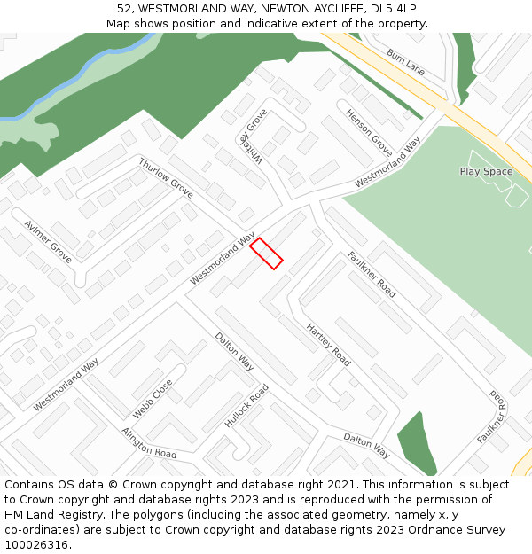 52, WESTMORLAND WAY, NEWTON AYCLIFFE, DL5 4LP: Location map and indicative extent of plot