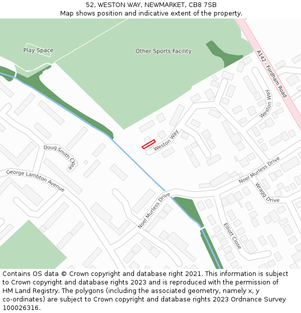 52, WESTON WAY, NEWMARKET, CB8 7SB: Location map and indicative extent of plot