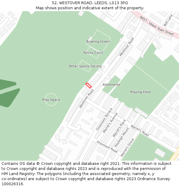 52, WESTOVER ROAD, LEEDS, LS13 3PG: Location map and indicative extent of plot