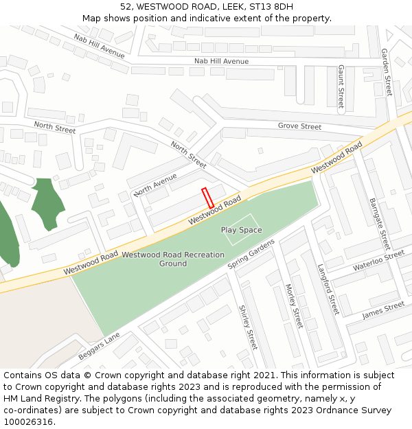 52, WESTWOOD ROAD, LEEK, ST13 8DH: Location map and indicative extent of plot
