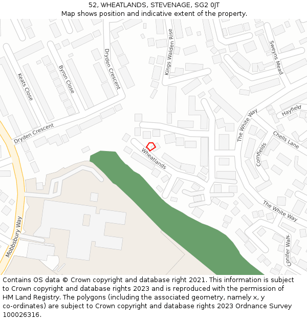 52, WHEATLANDS, STEVENAGE, SG2 0JT: Location map and indicative extent of plot
