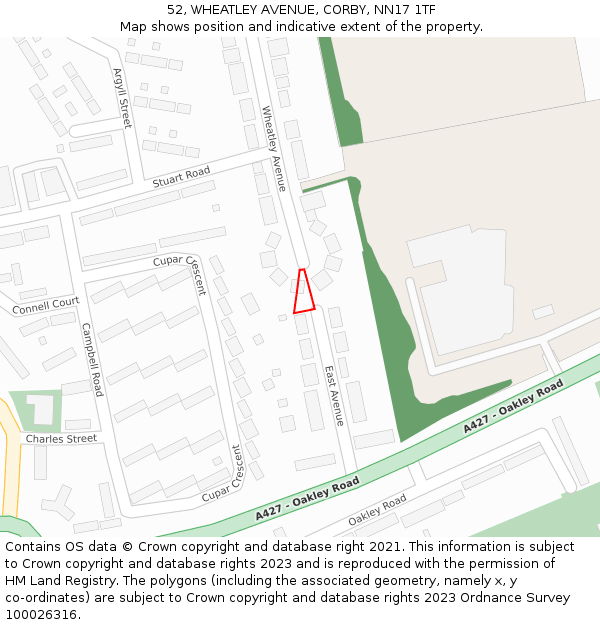 52, WHEATLEY AVENUE, CORBY, NN17 1TF: Location map and indicative extent of plot