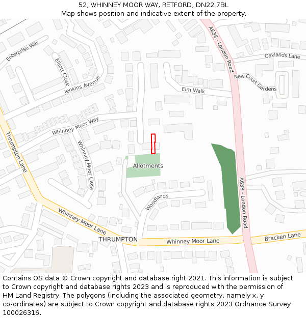 52, WHINNEY MOOR WAY, RETFORD, DN22 7BL: Location map and indicative extent of plot