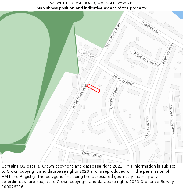 52, WHITEHORSE ROAD, WALSALL, WS8 7PF: Location map and indicative extent of plot