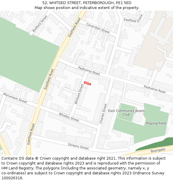 52, WHITSED STREET, PETERBOROUGH, PE1 5ED: Location map and indicative extent of plot