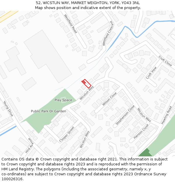 52, WICSTUN WAY, MARKET WEIGHTON, YORK, YO43 3NL: Location map and indicative extent of plot