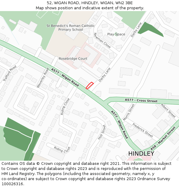 52, WIGAN ROAD, HINDLEY, WIGAN, WN2 3BE: Location map and indicative extent of plot