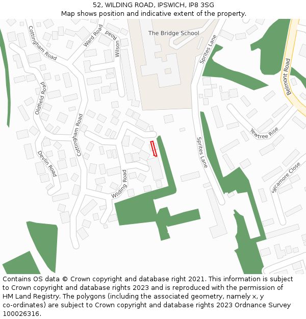 52, WILDING ROAD, IPSWICH, IP8 3SG: Location map and indicative extent of plot