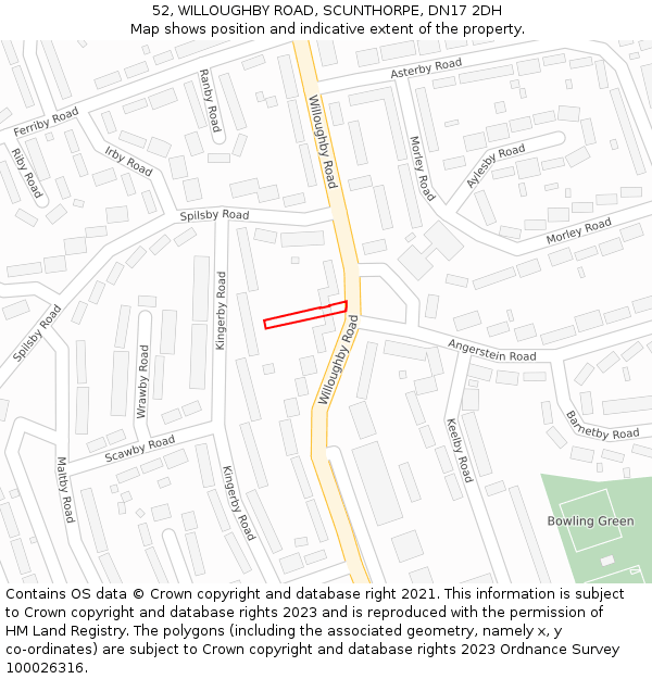 52, WILLOUGHBY ROAD, SCUNTHORPE, DN17 2DH: Location map and indicative extent of plot
