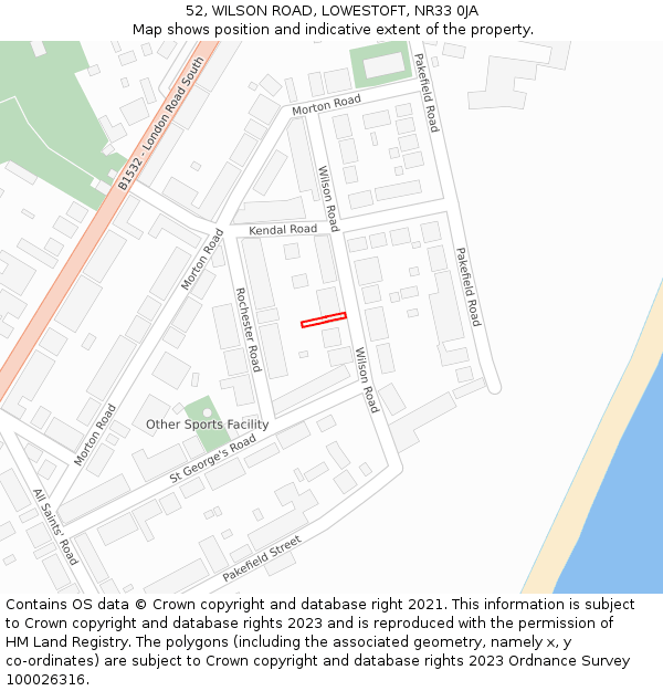 52, WILSON ROAD, LOWESTOFT, NR33 0JA: Location map and indicative extent of plot