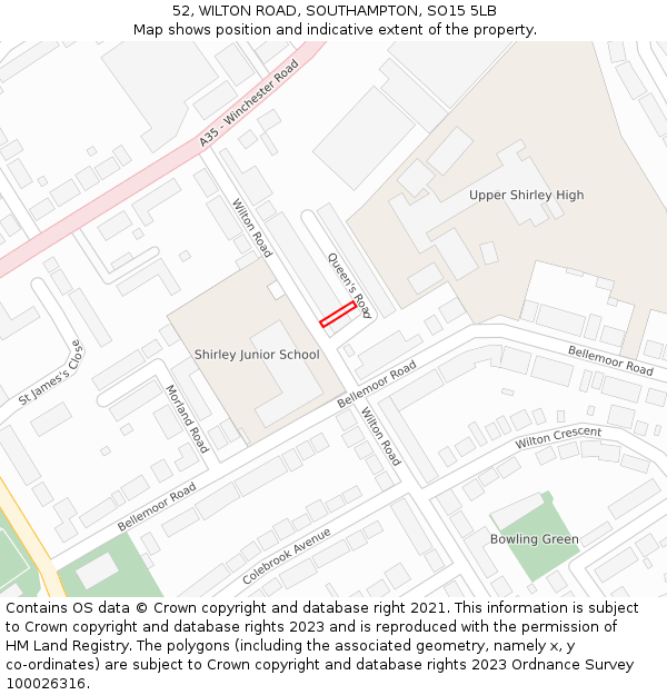 52, WILTON ROAD, SOUTHAMPTON, SO15 5LB: Location map and indicative extent of plot