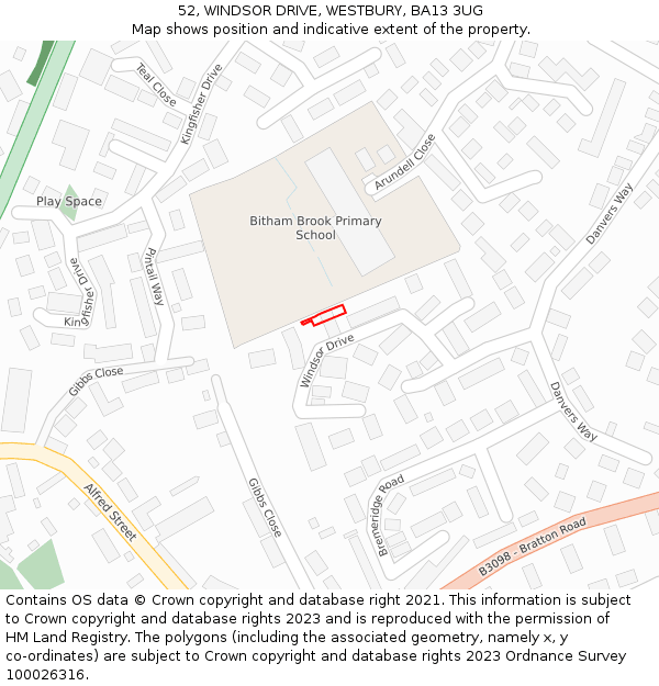 52, WINDSOR DRIVE, WESTBURY, BA13 3UG: Location map and indicative extent of plot