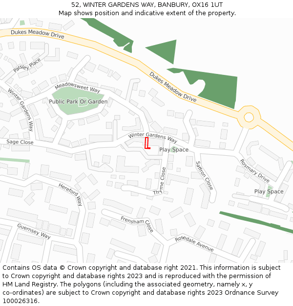 52, WINTER GARDENS WAY, BANBURY, OX16 1UT: Location map and indicative extent of plot