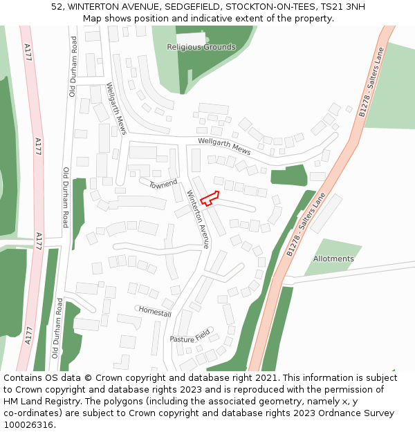 52, WINTERTON AVENUE, SEDGEFIELD, STOCKTON-ON-TEES, TS21 3NH: Location map and indicative extent of plot