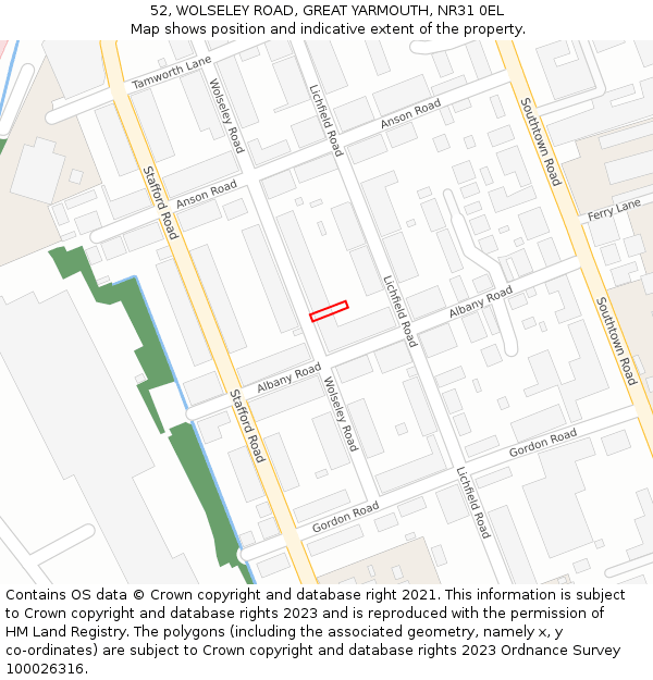 52, WOLSELEY ROAD, GREAT YARMOUTH, NR31 0EL: Location map and indicative extent of plot