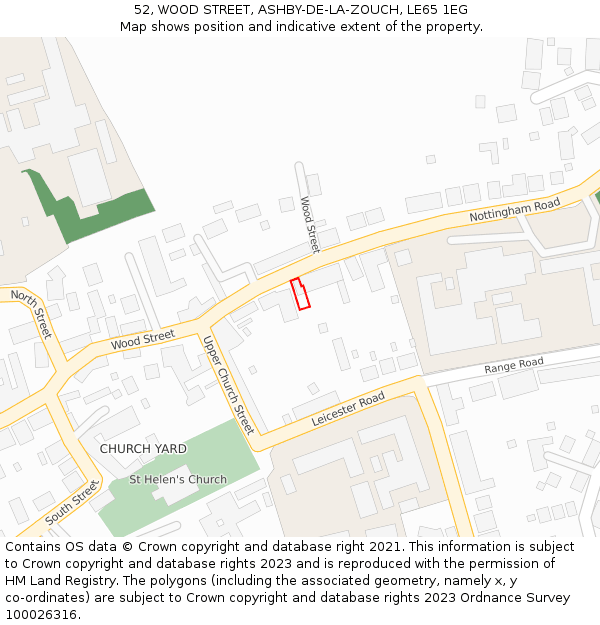 52, WOOD STREET, ASHBY-DE-LA-ZOUCH, LE65 1EG: Location map and indicative extent of plot