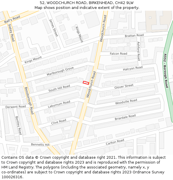 52, WOODCHURCH ROAD, BIRKENHEAD, CH42 9LW: Location map and indicative extent of plot