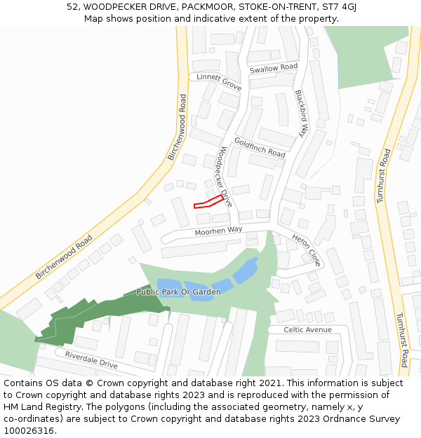 52, WOODPECKER DRIVE, PACKMOOR, STOKE-ON-TRENT, ST7 4GJ: Location map and indicative extent of plot