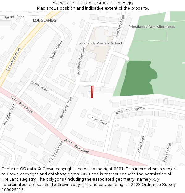 52, WOODSIDE ROAD, SIDCUP, DA15 7JQ: Location map and indicative extent of plot