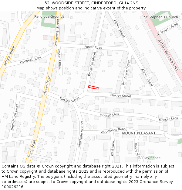 52, WOODSIDE STREET, CINDERFORD, GL14 2NS: Location map and indicative extent of plot