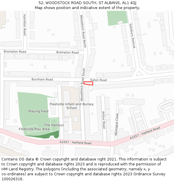 52, WOODSTOCK ROAD SOUTH, ST ALBANS, AL1 4QJ: Location map and indicative extent of plot