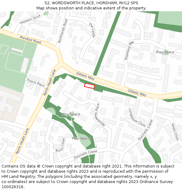 52, WORDSWORTH PLACE, HORSHAM, RH12 5PS: Location map and indicative extent of plot