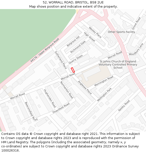 52, WORRALL ROAD, BRISTOL, BS8 2UE: Location map and indicative extent of plot