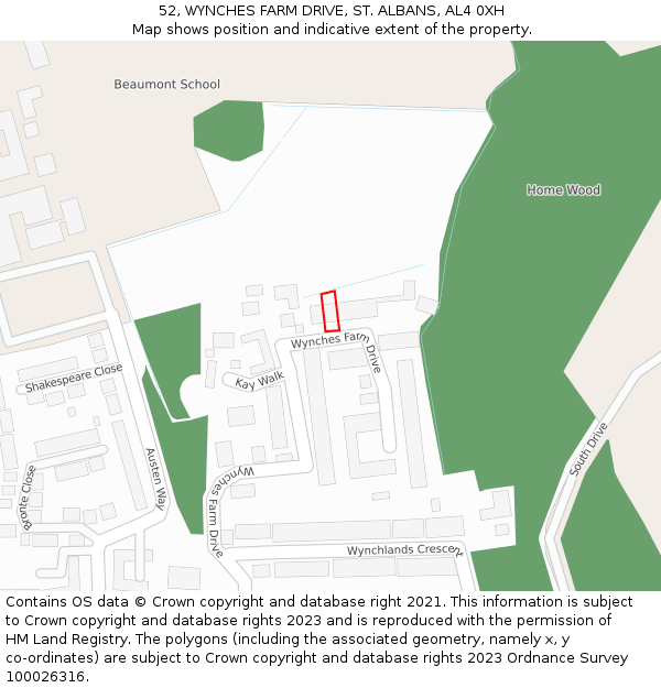 52, WYNCHES FARM DRIVE, ST. ALBANS, AL4 0XH: Location map and indicative extent of plot