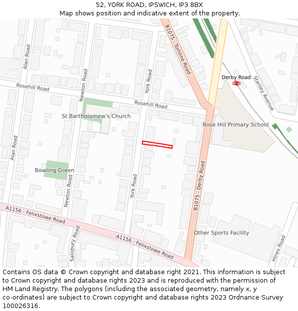52, YORK ROAD, IPSWICH, IP3 8BX: Location map and indicative extent of plot